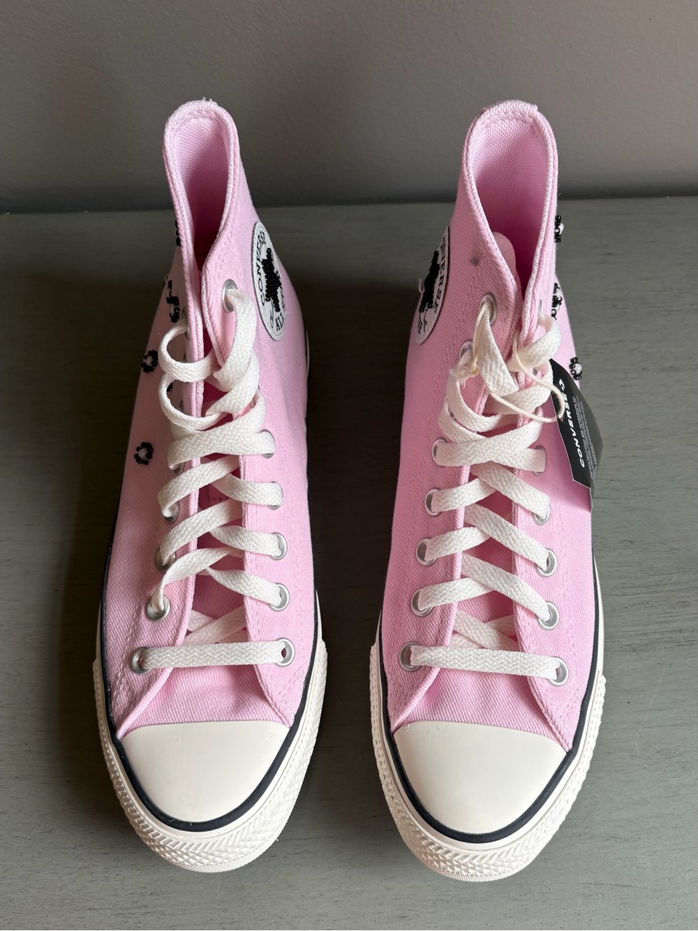 Converse Chuck Taylor All Star High Top Pink Beaded Floral Sneaker Women 8.5 - Picture 9 of 15